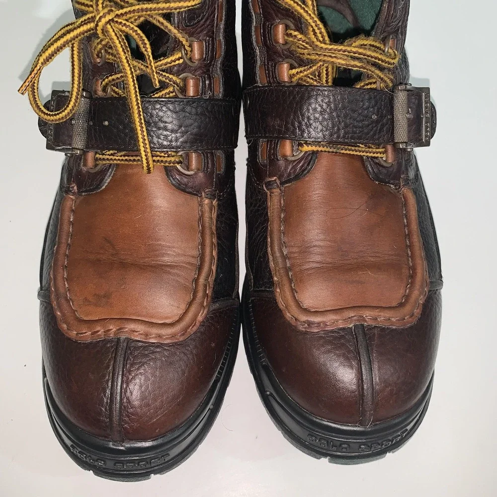 Polo Sport Boots Mens Size 11 Brown Leather Combat Ankle Strap Buckle Lace Up